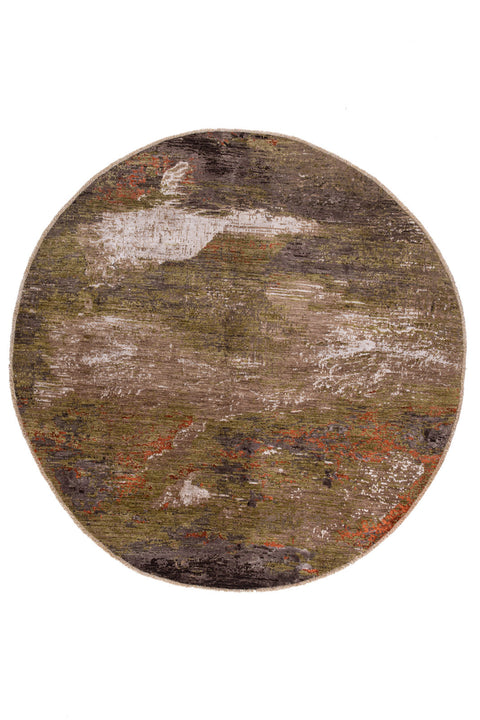 Abstract Bamboo Silk Round Brown Rug