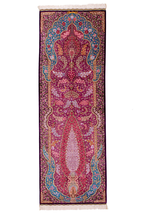 Eshaghi - Qum Patterned Floral Pure Silk Rug