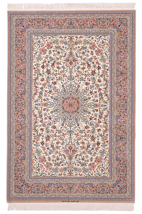 Abbas Mansouri - Isfahan Floral Medallion Silk & Wool Rug 2793